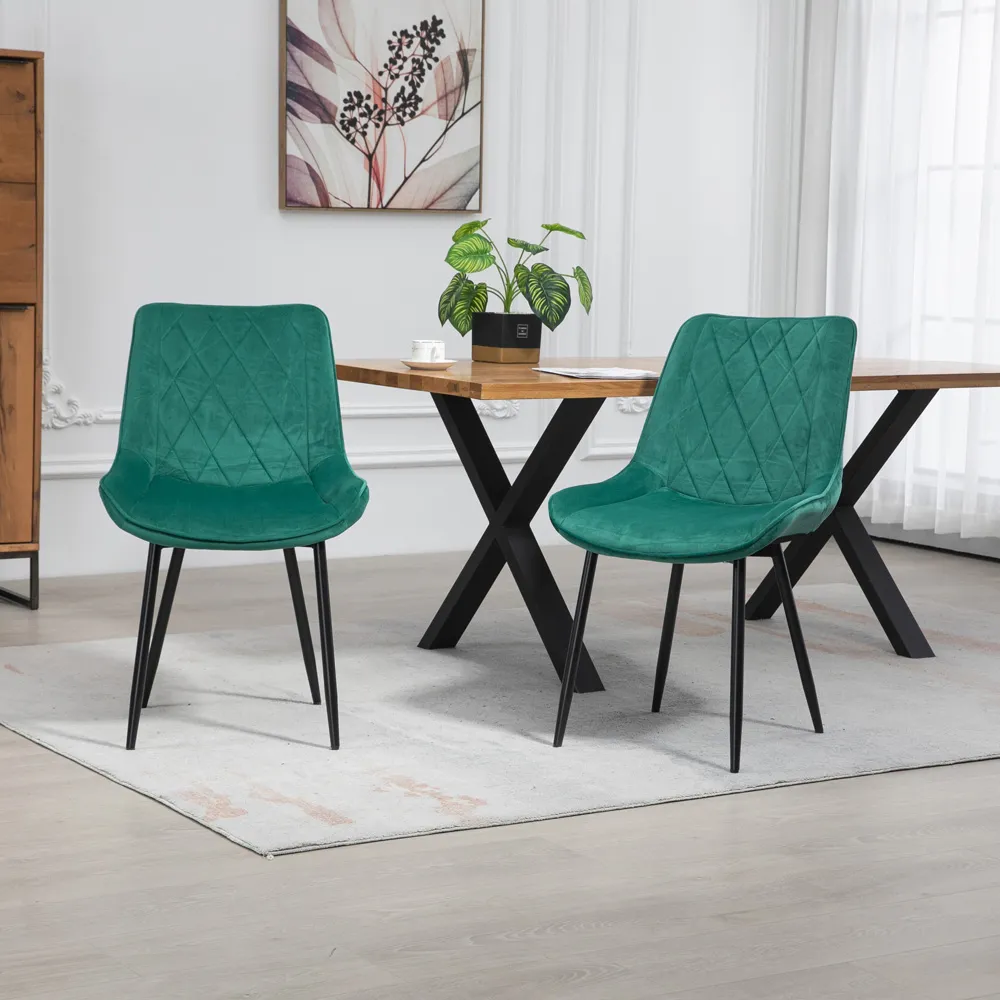 Bovino Set of 2 Dining Chairs - Green, Velvet
