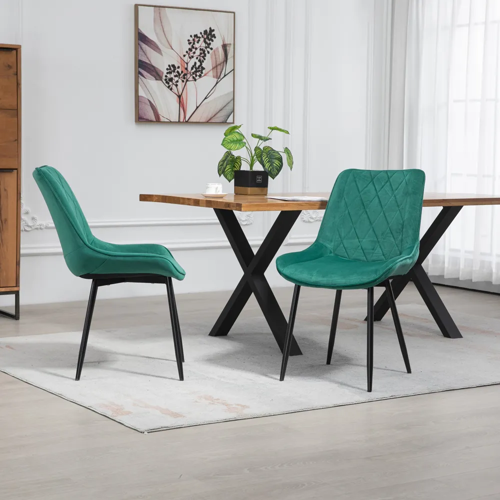 Bovino Set of 2 Dining Chairs - Green, Velvet