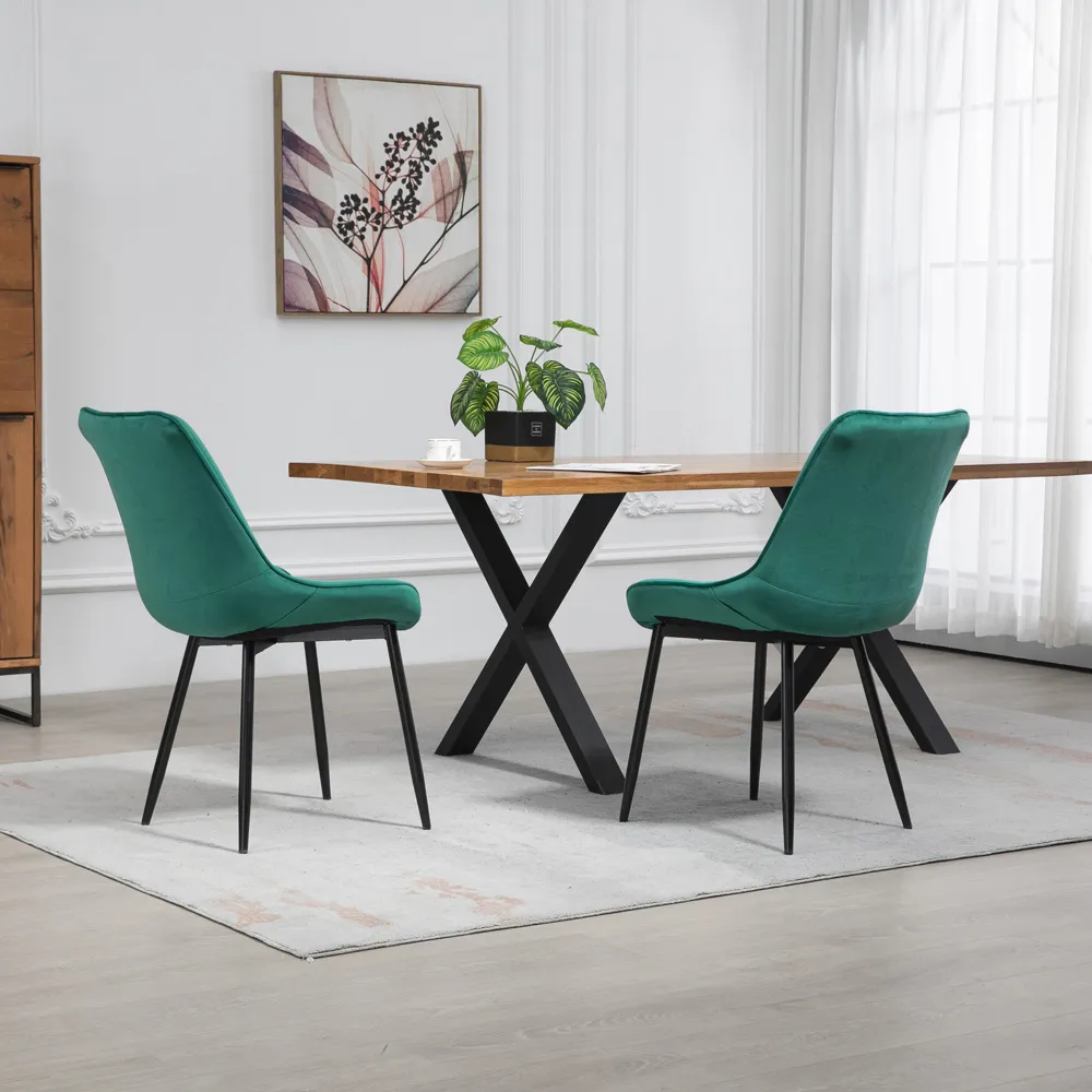 Bovino Set of 2 Dining Chairs - Green, Velvet