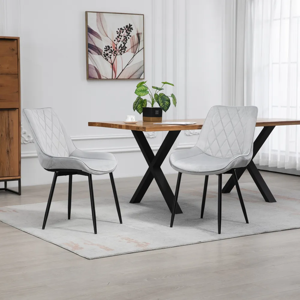 Bovino Set of 2 Dining Chairs - Silver, Velvet