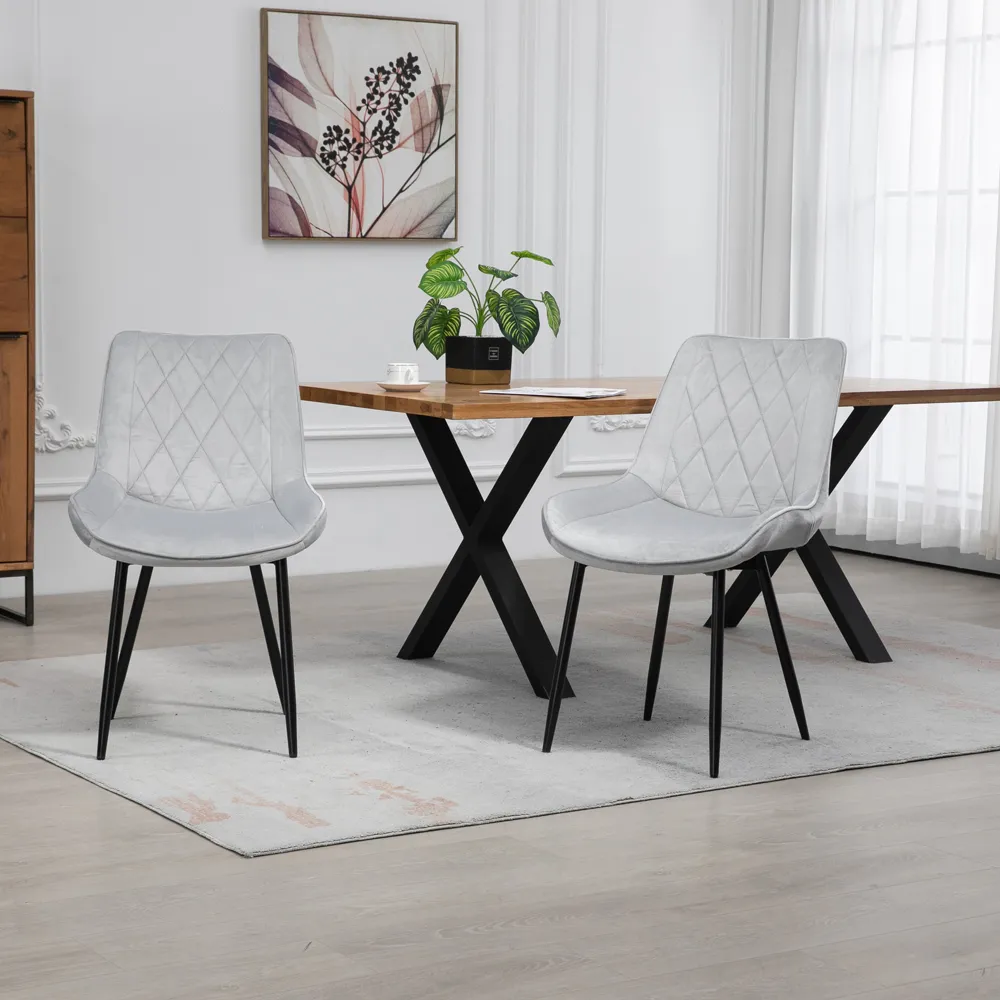 Bovino Set of 2 Dining Chairs - Silver, Velvet