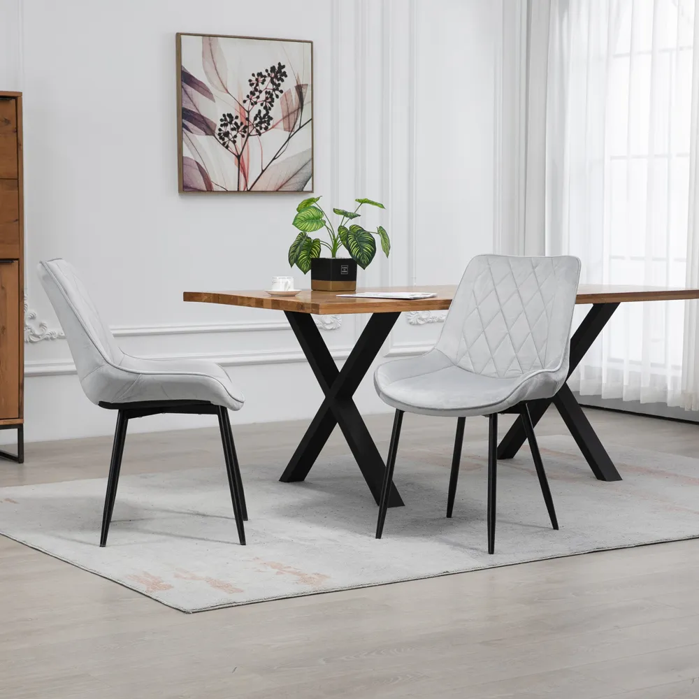 Bovino Set of 2 Dining Chairs - Silver, Velvet