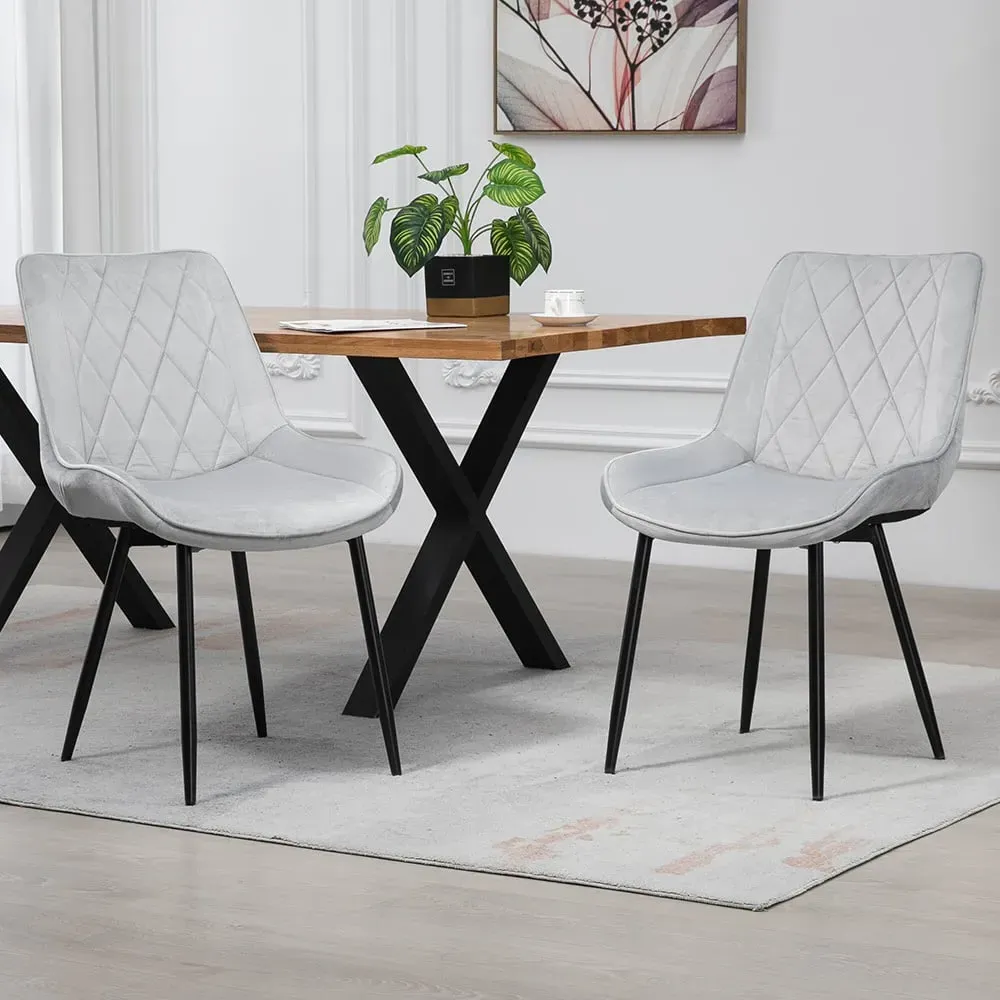 Bovino Set of 2 Dining Chairs - Silver, Velvet