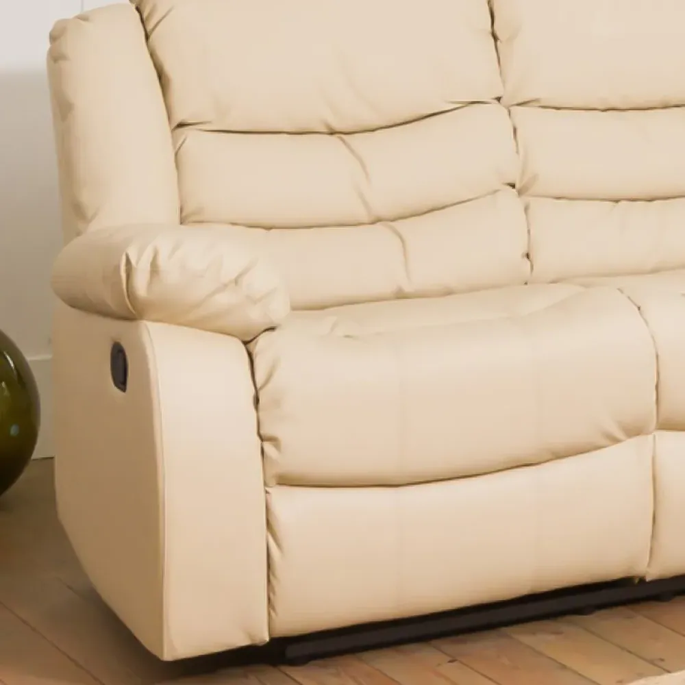 Brooklyn 3-Seater Recliner Sofa - Cream, Bonded Leather