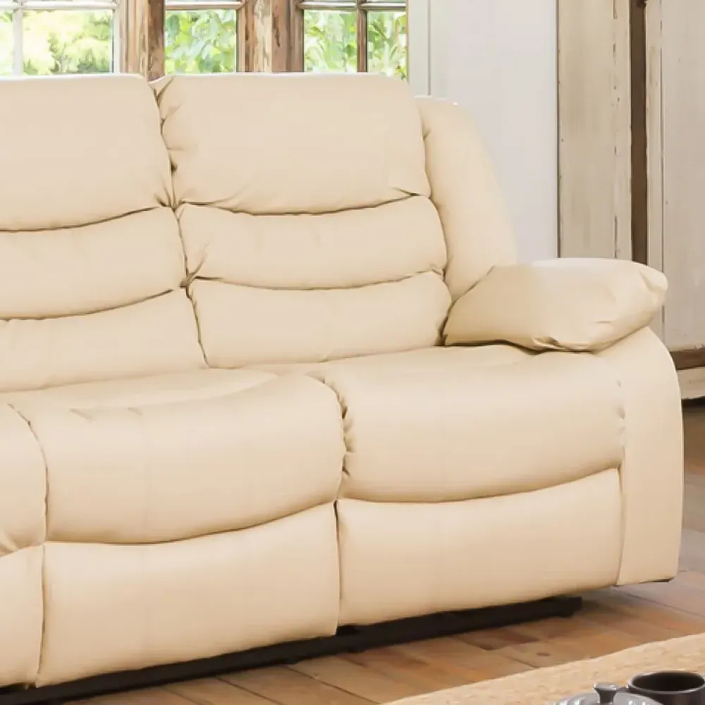 Brooklyn 3-Seater Recliner Sofa - Cream, Bonded Leather
