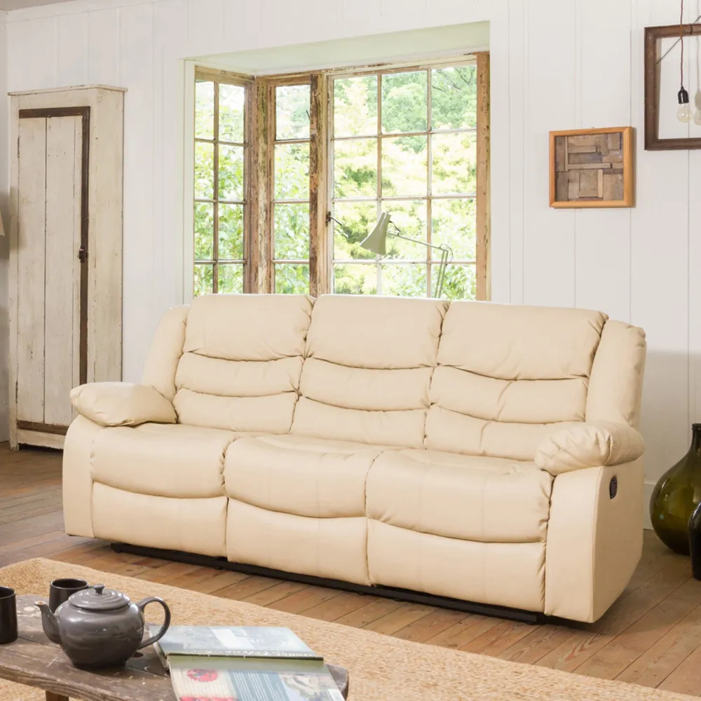 Brooklyn 3-Seater Recliner Sofa - Cream, Bonded Leather