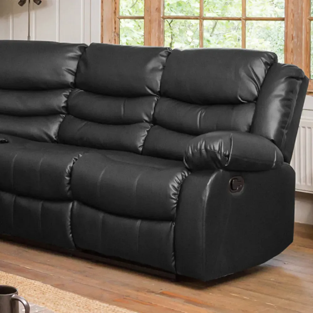 Brooklyn 5-Seater Corner Sofa with Reclining - Black, Leather