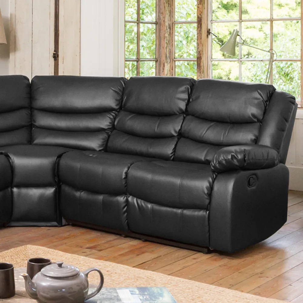Brooklyn 5-Seater Corner Sofa with Reclining - Black, Leather