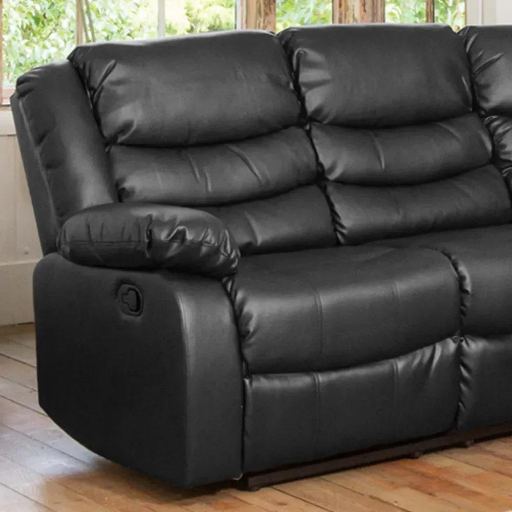 Brooklyn 5-Seater Corner Sofa with Reclining - Black, Leather