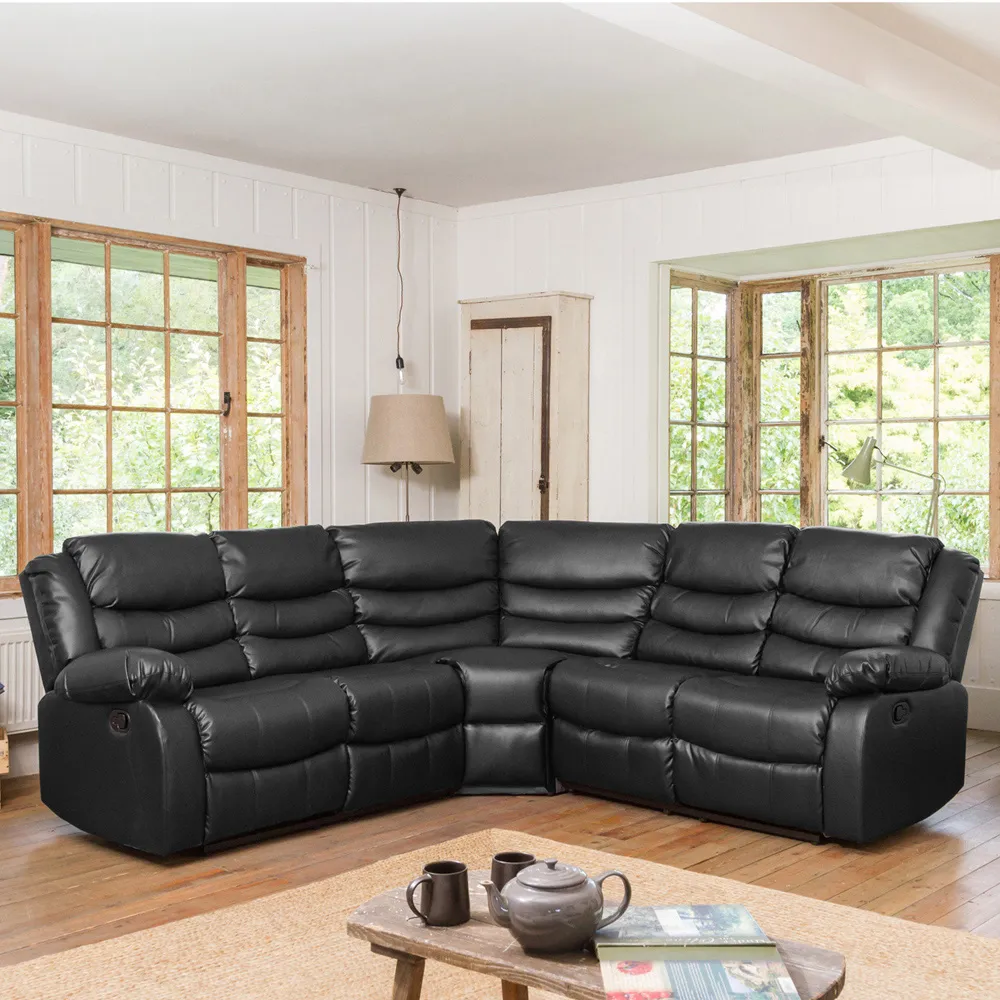 Brooklyn 5-Seater Corner Sofa with Reclining - Black, Leather image