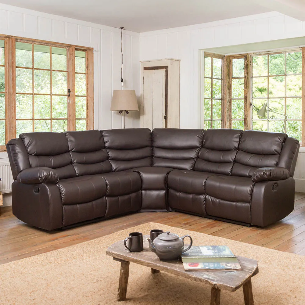 Brooklyn 5-Seater Corner Sofa with Reclining - Brown, Leather