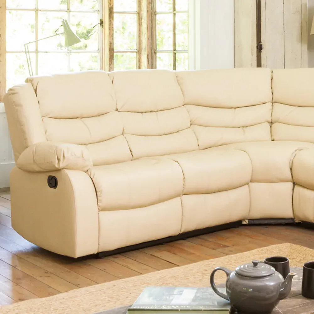 Brooklyn 5-Seater Corner Sofa with Reclining - Cream, Leather