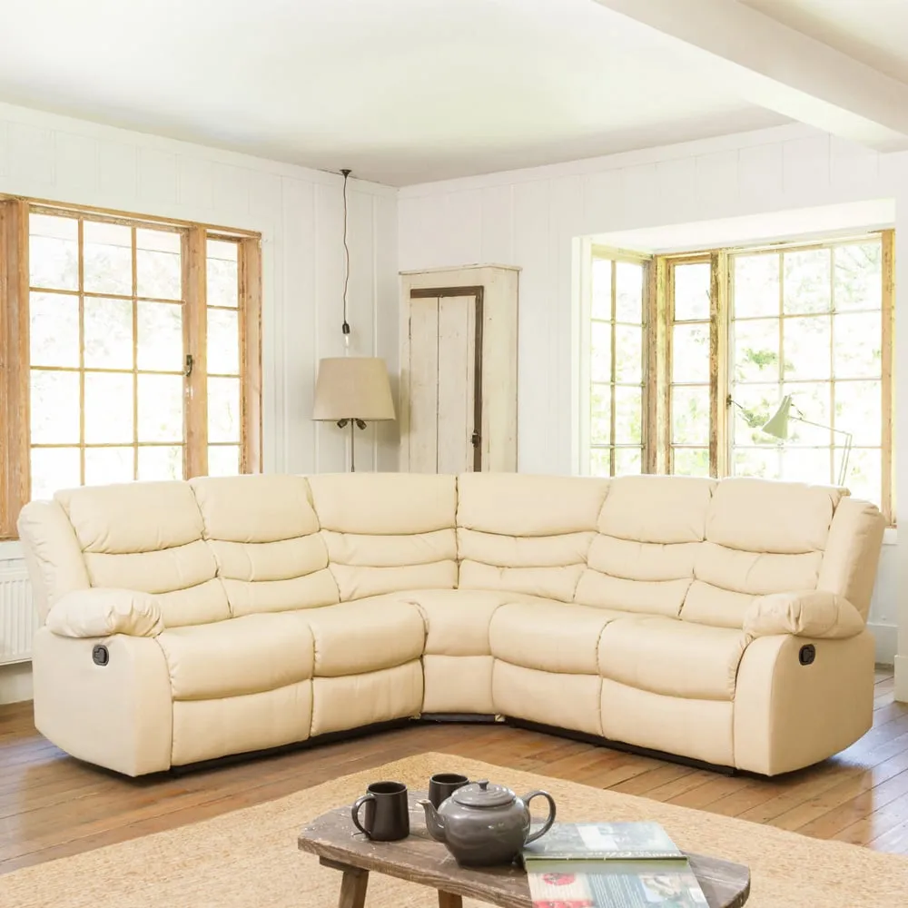 Brooklyn 5-Seater Corner Sofa with Reclining - Cream, Leather