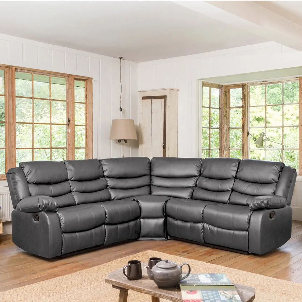 Brooklyn 5-Seater Corner Sofa with Reclining - Grey, Leather