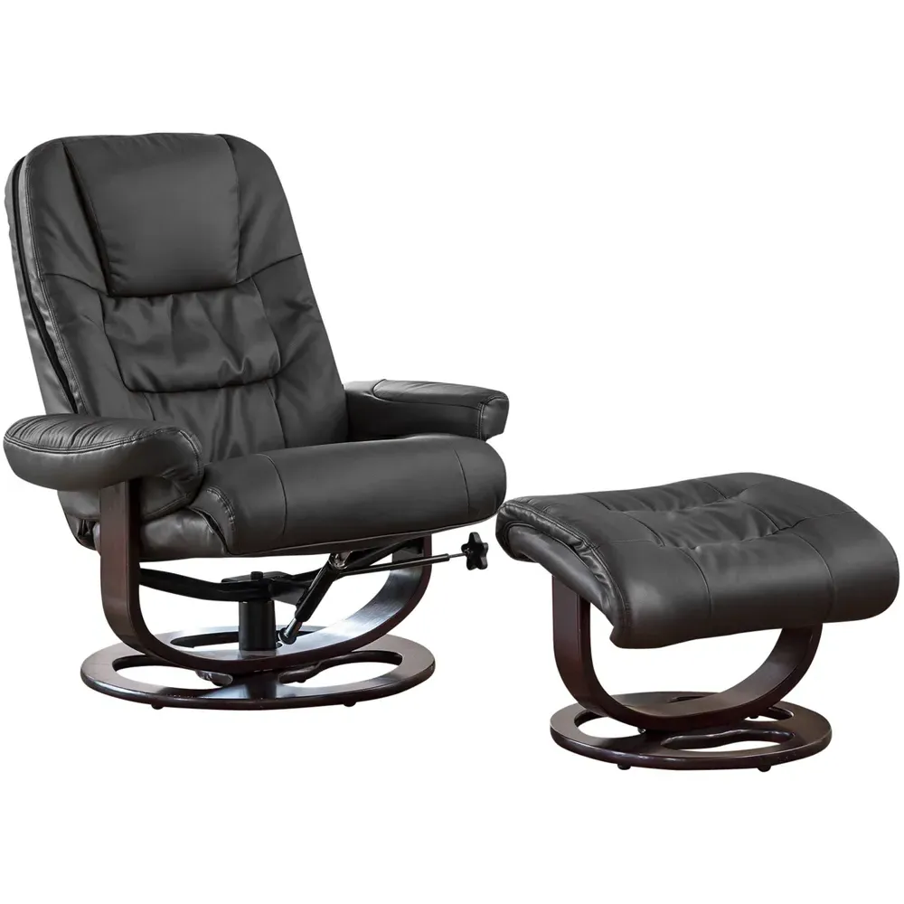 Burdell Swivel Recliner Chair with Footstool - Black, Leather