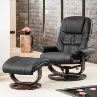 Burdell Swivel Recliner Chair with Footstool - Black, Leather