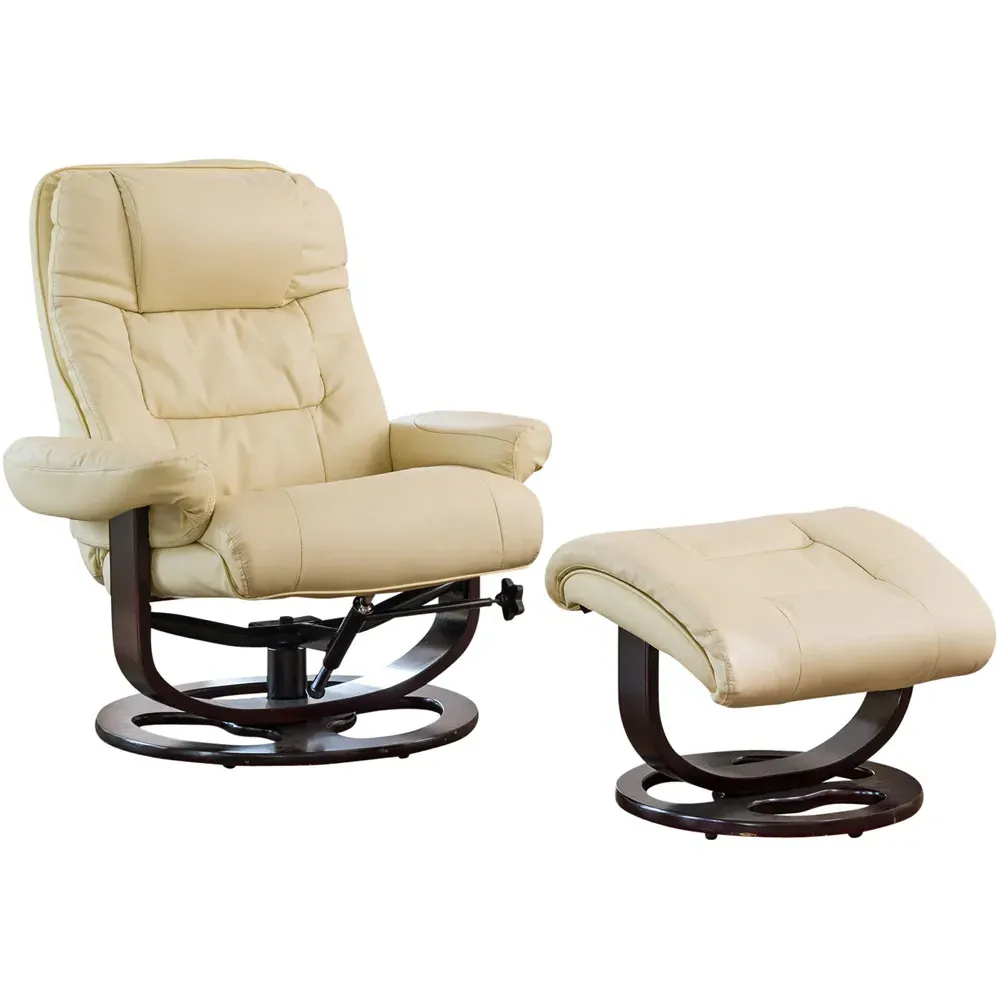 Burdell Swivel Recliner Chair with Footstool - Cream, Leather