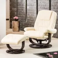 Burdell Swivel Recliner Chair with Footstool - Cream, Leather