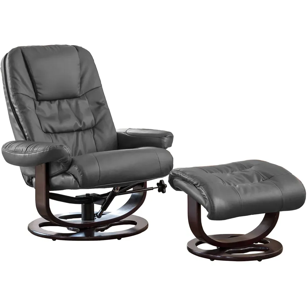 Burdell Swivel Recliner Chair with Footstool - Grey, Leather