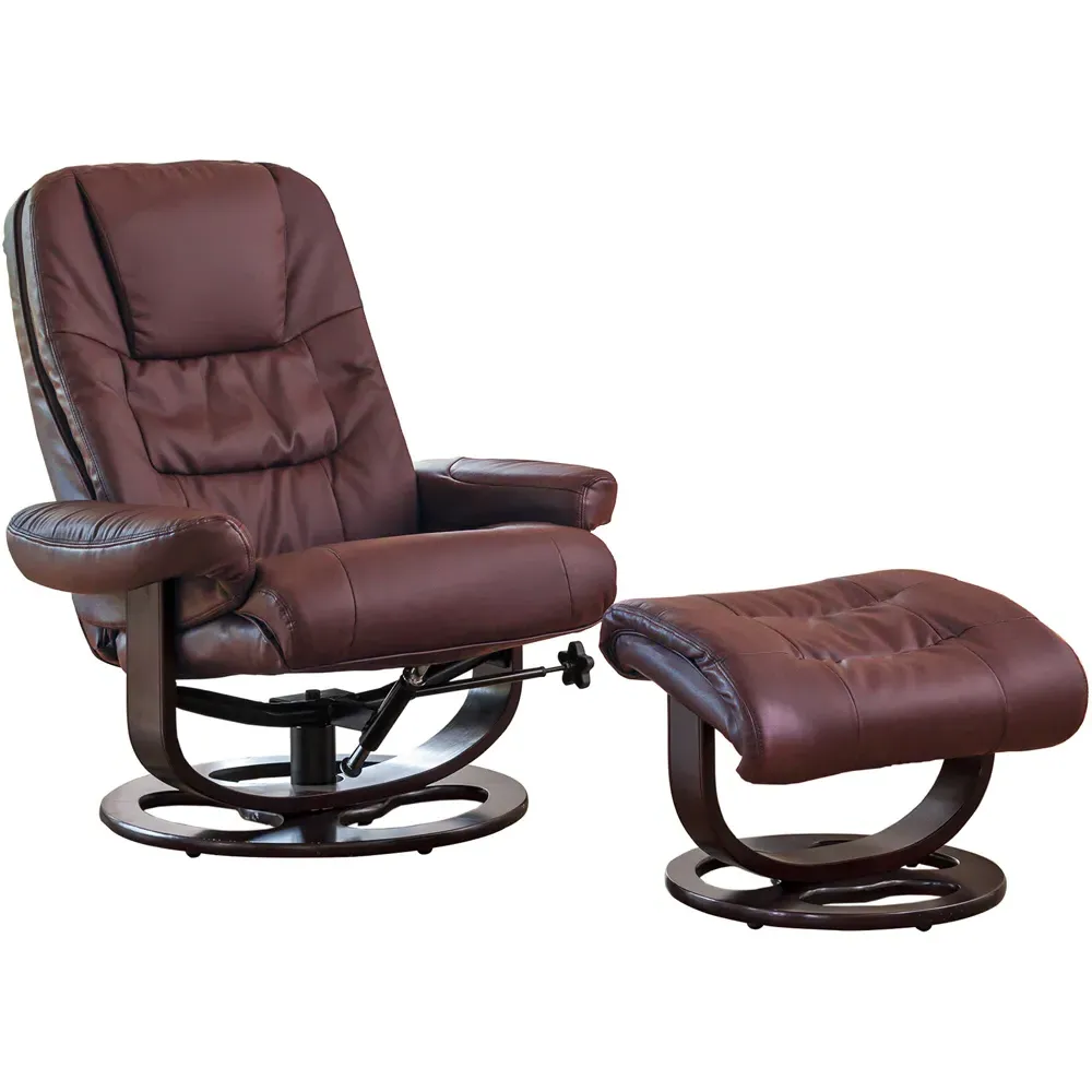 Burdell Swivel Recliner Chair with Massage and Heat - Burgundy, Leather
