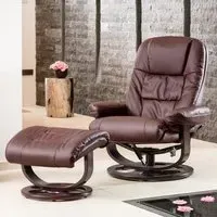 Burdell Swivel Recliner Chair with Massage and Heat - Burgundy, Leather