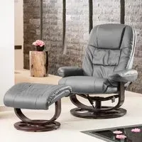 Burdell Swivel Recliner Chair with Massage and Heat - Grey, Leather