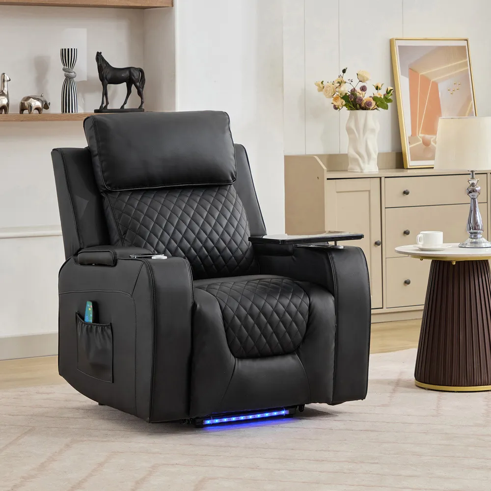 Byron Electric Riser Recliner with Massage and Heat - Black, Leather