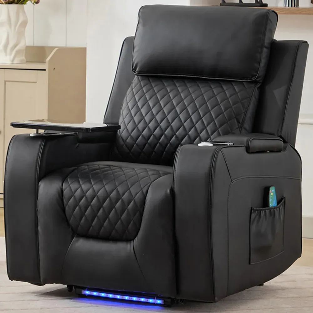 Byron Electric Riser Recliner with Massage and Heat - Black, Leather image
