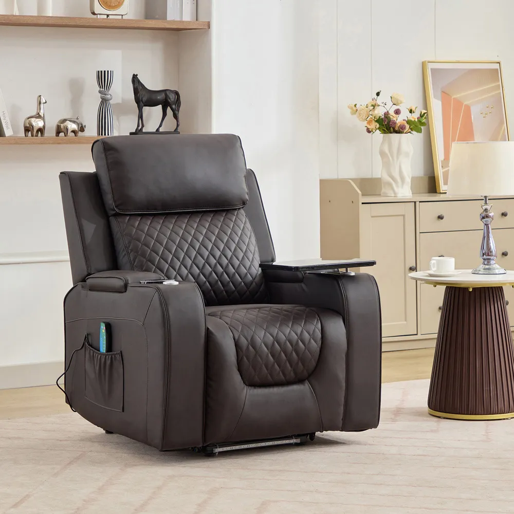 Byron Electric Riser Recliner with Massage and Heat - Brown, Leather