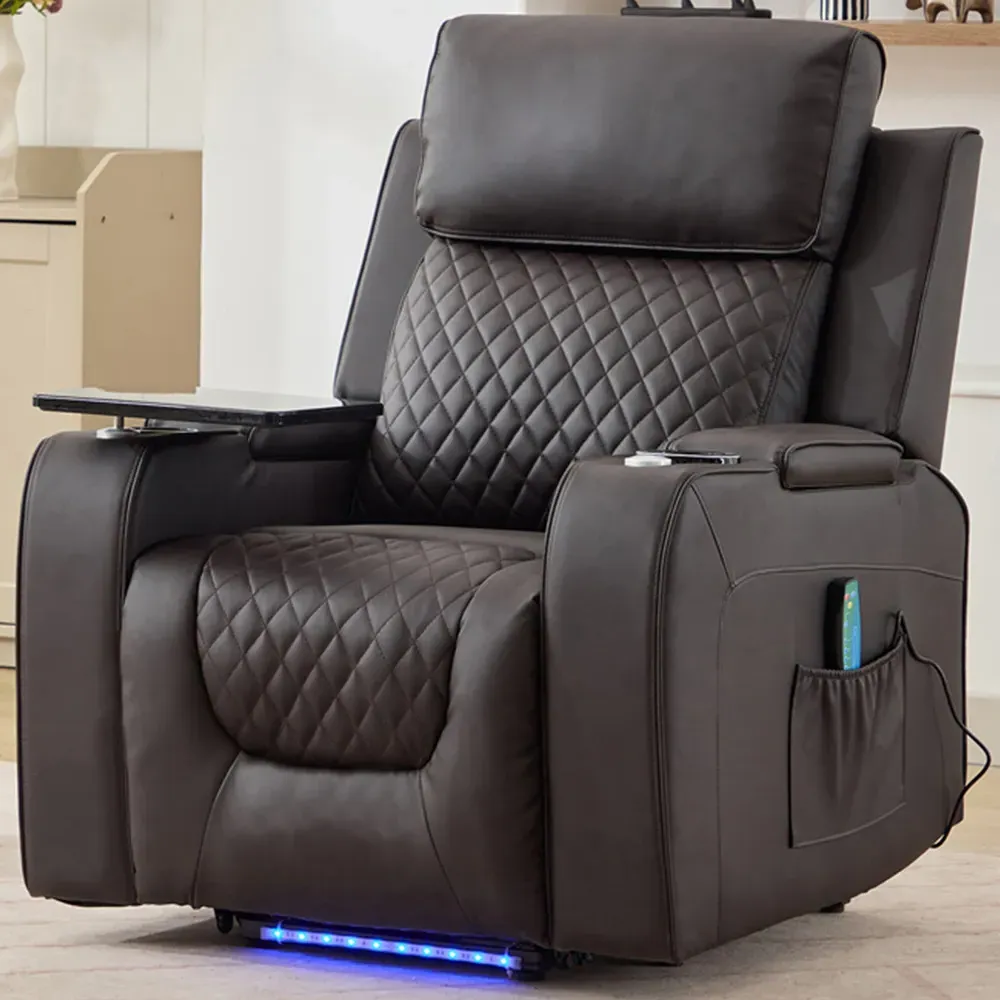 Byron Electric Riser Recliner with Massage and Heat - Brown, Leather