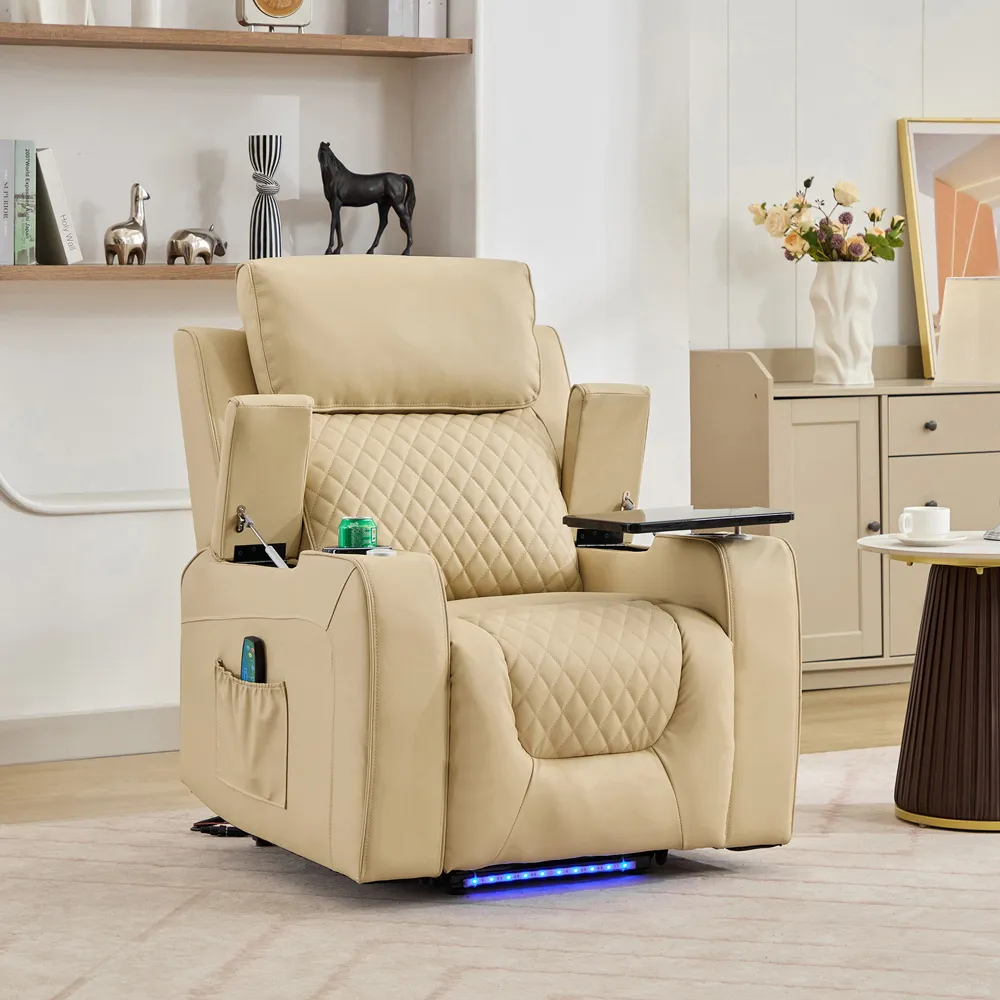 Byron Electric Riser Recliner with Massage and Heat - Cream, Leather