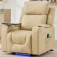 Byron Electric Riser Recliner with Massage and Heat - Cream, Leather