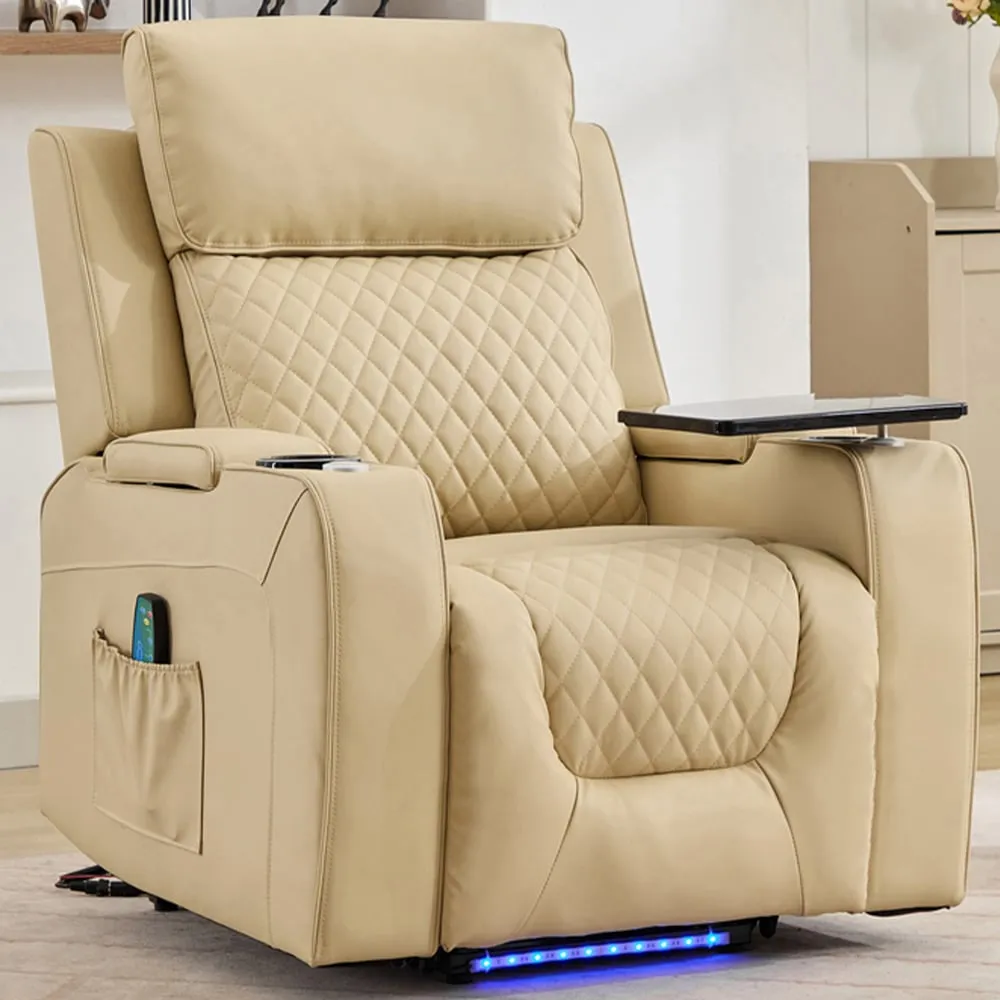 Byron Electric Riser Recliner with Massage and Heat - Cream, Leather
