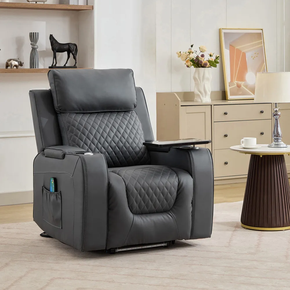 Byron Electric Riser Recliner with Massage and Heat - Grey, Leather