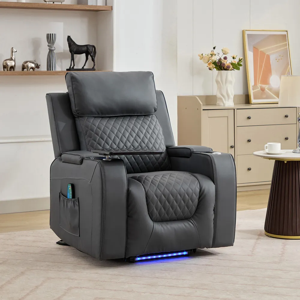Byron Electric Riser Recliner with Massage and Heat - Grey, Leather