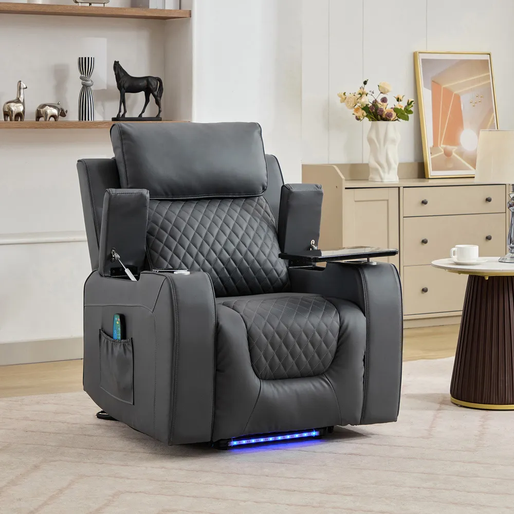 Byron Electric Riser Recliner with Massage and Heat - Grey, Leather