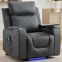 Byron Electric Riser Recliner with Massage and Heat - Grey, Leather