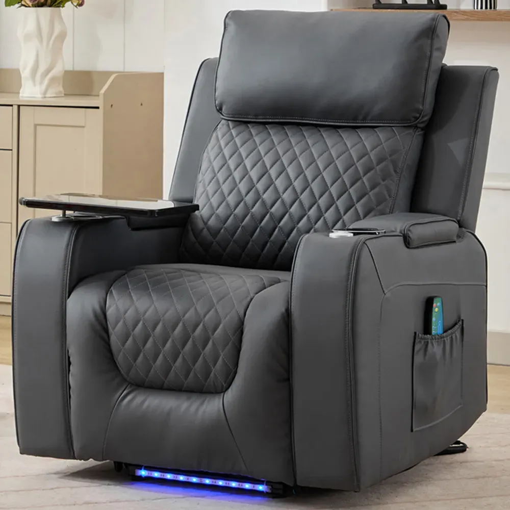 Byron Electric Riser Recliner with Massage and Heat - Grey, Leather