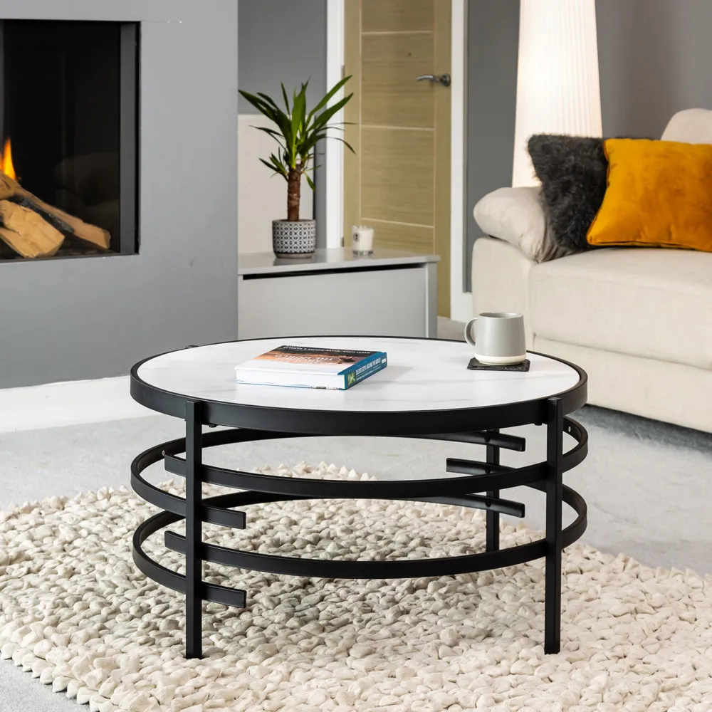 Caldera Round Coffee Table - White, Ceramic Stone