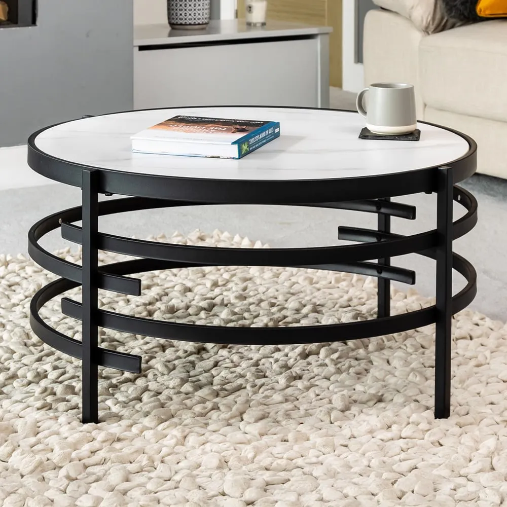 Caldera Round Coffee Table - White, Ceramic Stone image