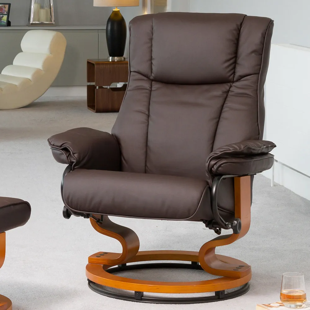 Calhoun Swivel Recliner Chair with Footstool - Brown, Bonded Leather