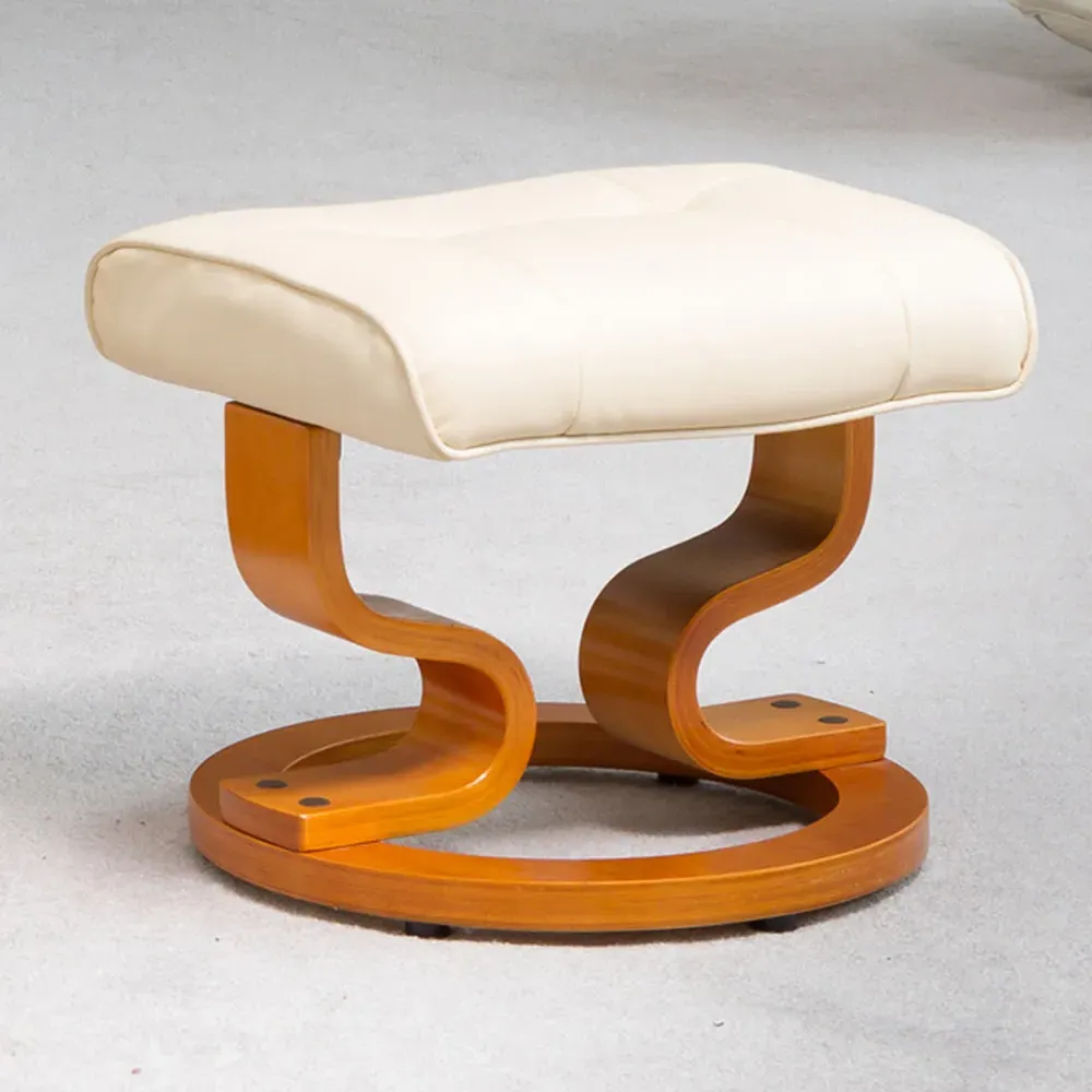 Calhoun Swivel Recliner Chair with Footstool - Cream, Bonded Leather