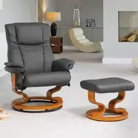 Calhoun Swivel Recliner Chair with Footstool - Grey, Bonded Leather