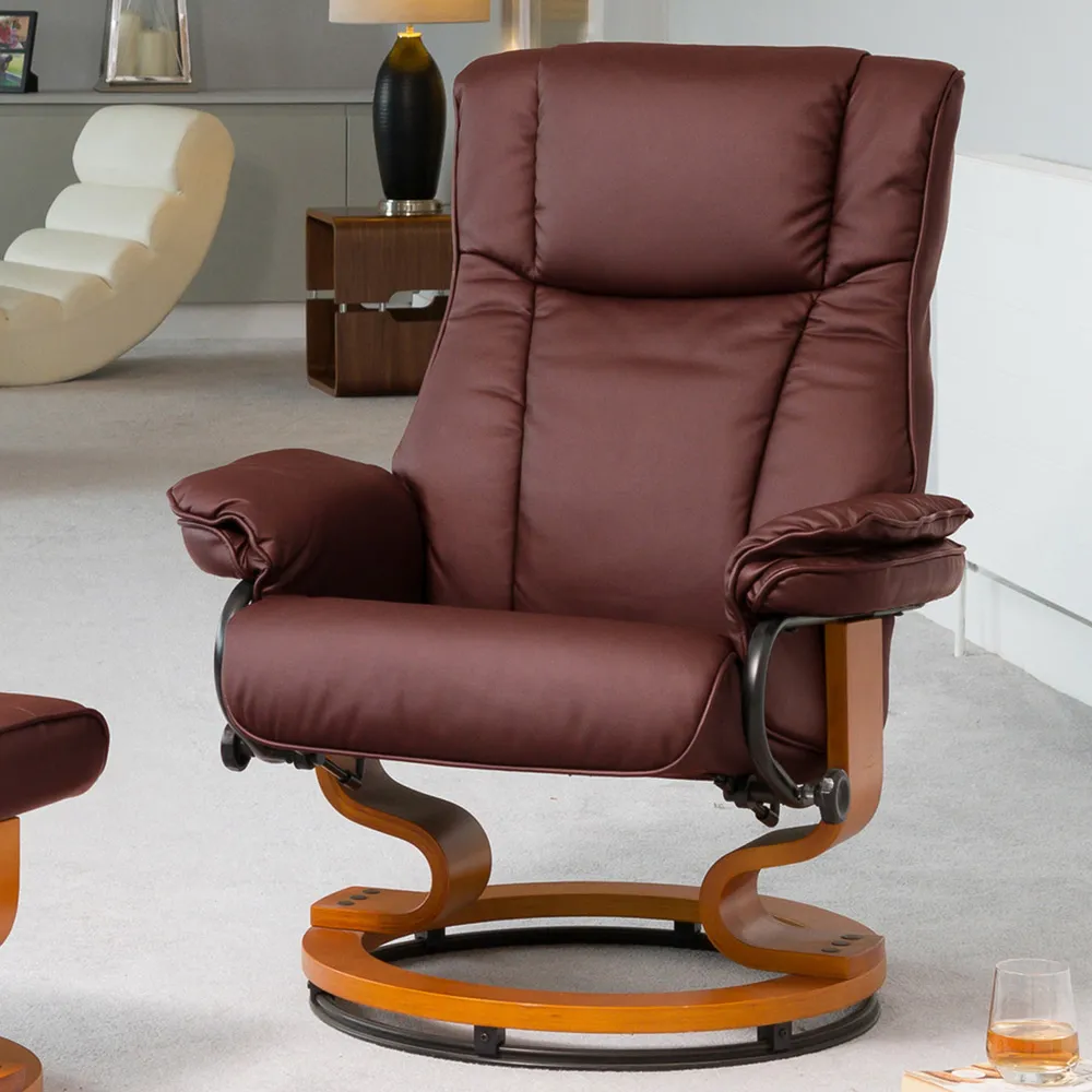 Calhoun Swivel Recliner Chair with Footstool - Red, Bonded Leather