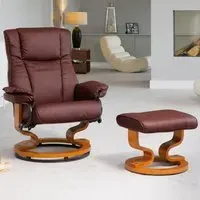 Calhoun Swivel Recliner Chair with Footstool - Red, Bonded Leather