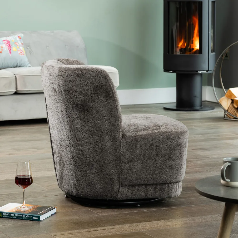 Camarillo Swivel Accent Chair - Grey, Boucle Fabric