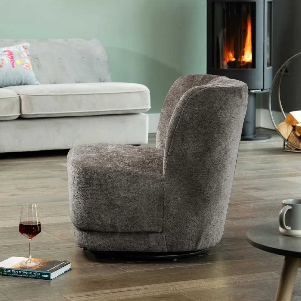 Camarillo Swivel Accent Chair - Grey, Boucle Fabric