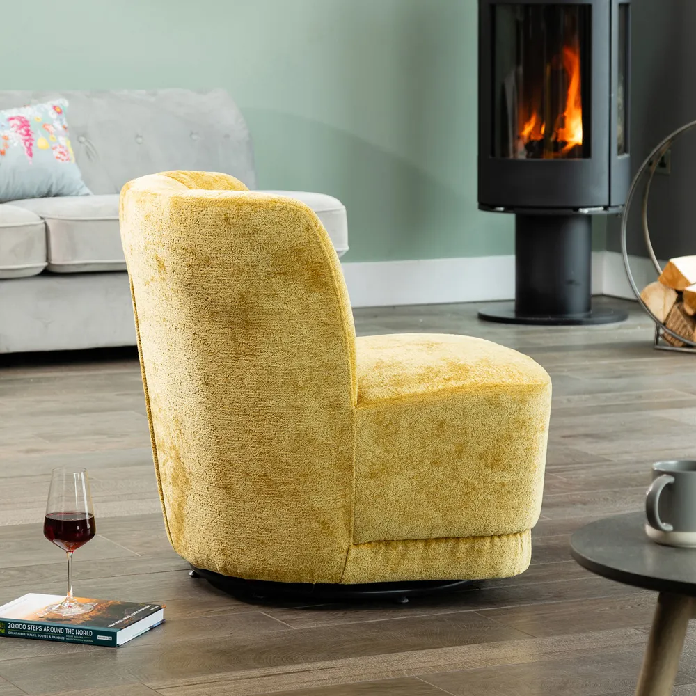 Camarillo Swivel Accent Chair - Mustard, Boucle Fabric
