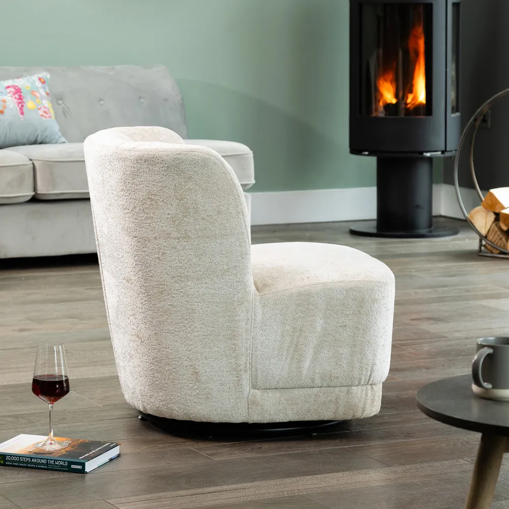 Camarillo Swivel Accent Chair - Taupe, Boucle Fabric