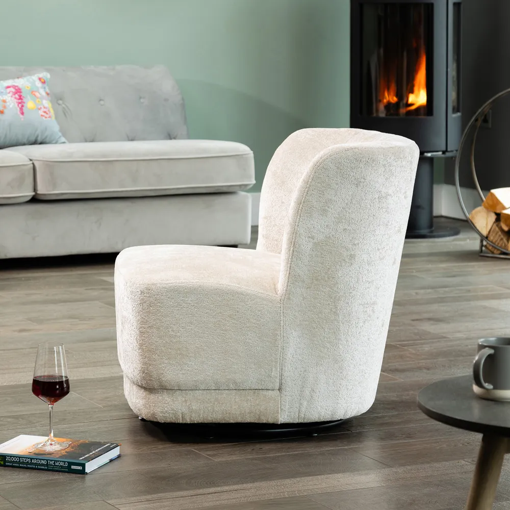 Camarillo Swivel Accent Chair - Taupe, Boucle Fabric